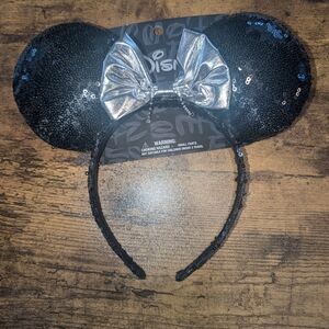 Sequin Mouse Ears Headband with Silver Bow